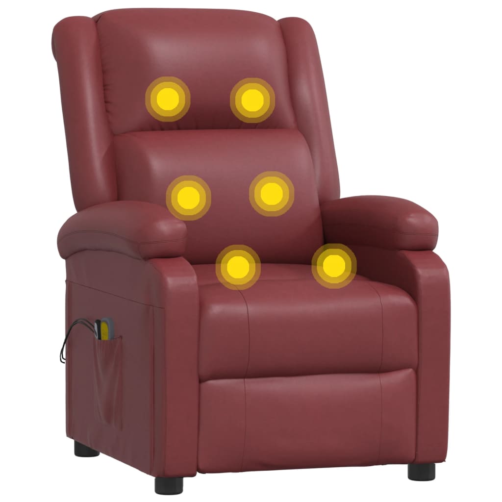 vidaXL Електрически масажен стол виненочервен изкуствена кожа