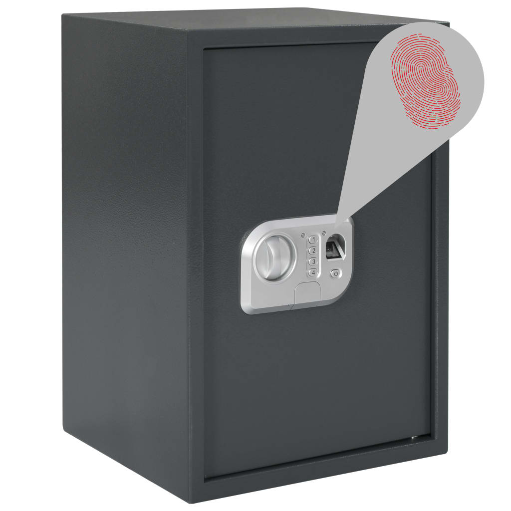 vidaXL Цифров сейф с пръстов отпечатък, тъмносив, 35x31x50 см