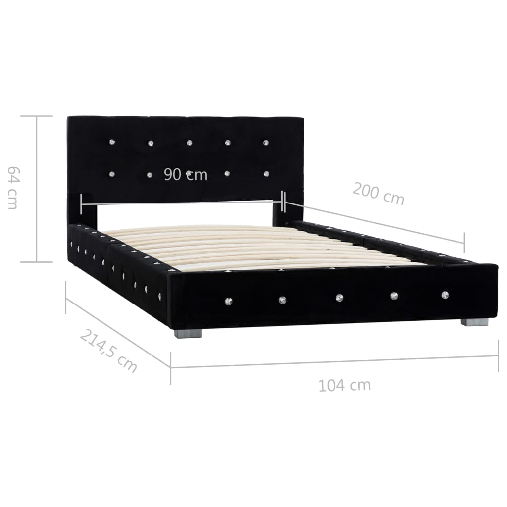 vidaXL Рамка за легло, черна, кадифе, 90x200 см