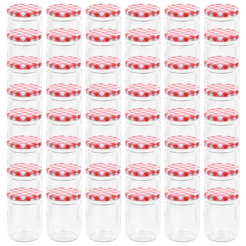 vidaXL Стъклени буркани за сладко с бяло-червени капачки 48 бр 230 мл