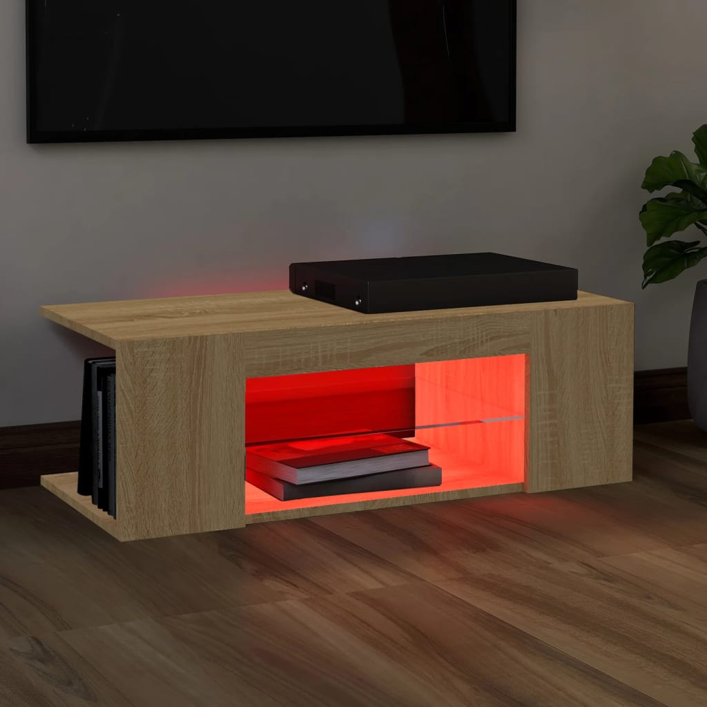 vidaXL ТВ шкаф с LED осветление, дъб сонома, 90x39x30 см