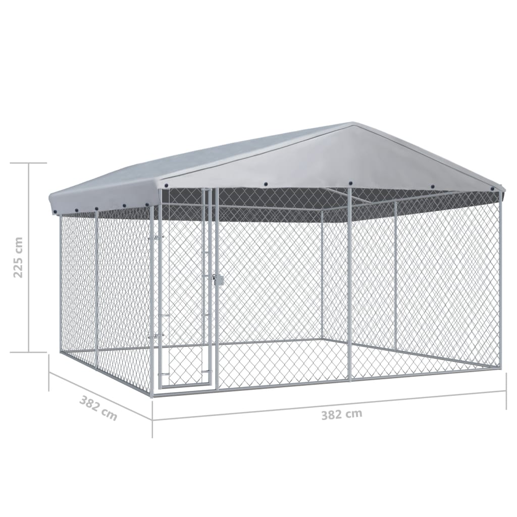 vidaXL Дворна клетка за кучета с покрив, 382x382x225 см