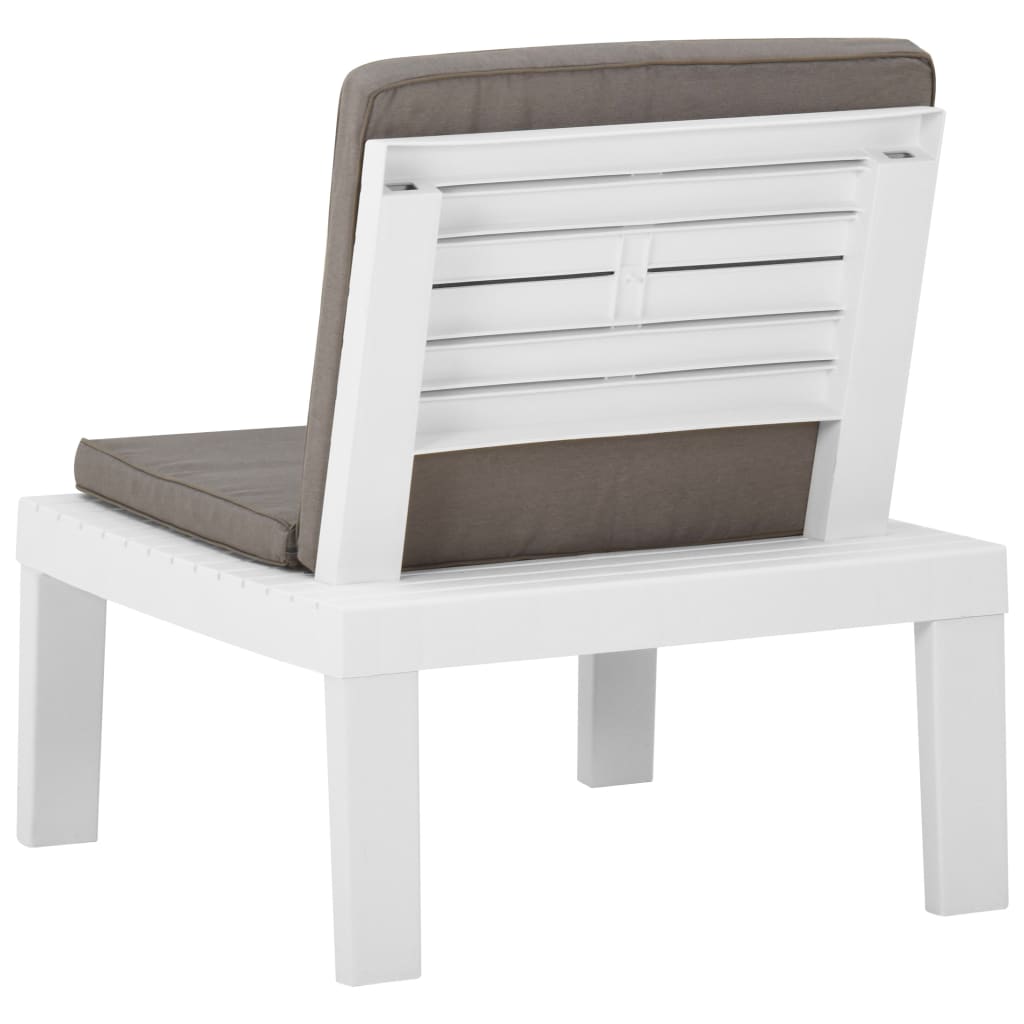 vidaXL Градински лаундж стол с възглавница, пластмаса, бял