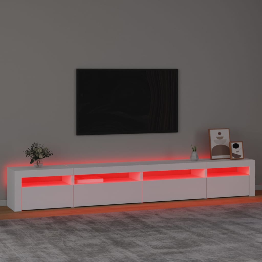 vidaXL ТВ шкаф с LED осветление, бял, 270x35x40 см