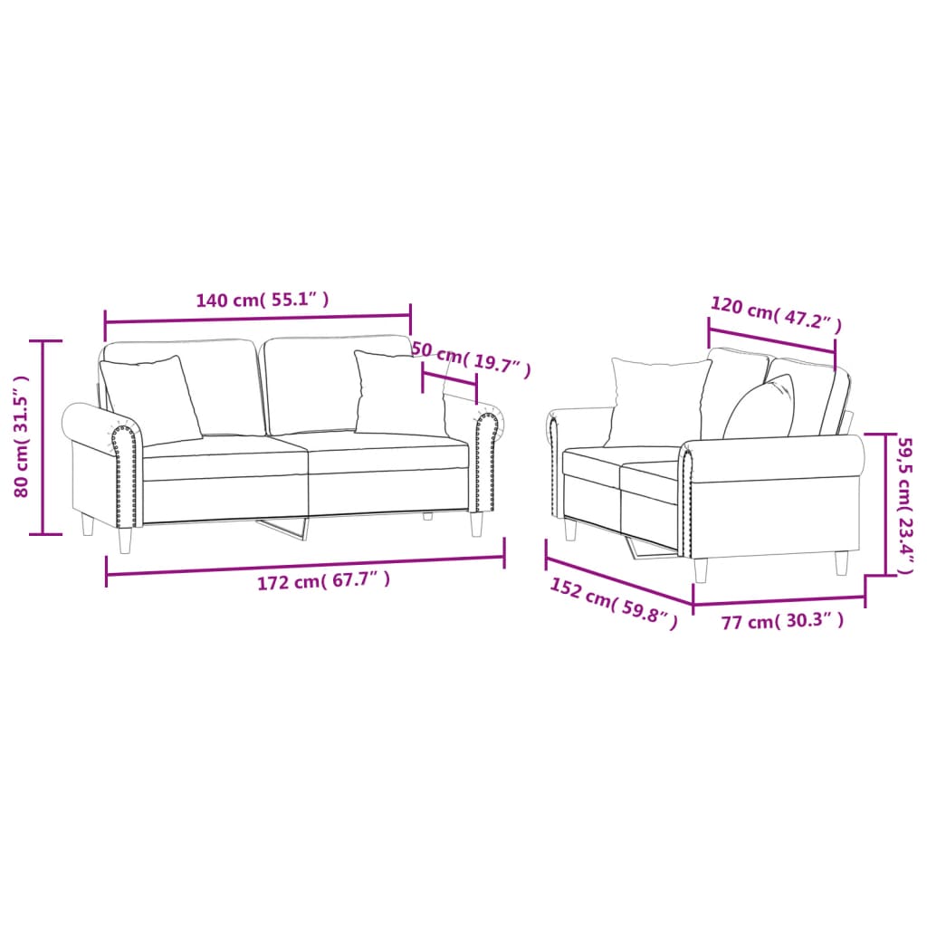 vidaXL Комплект дивани 2 части с възглавници, кафяв, кадифе