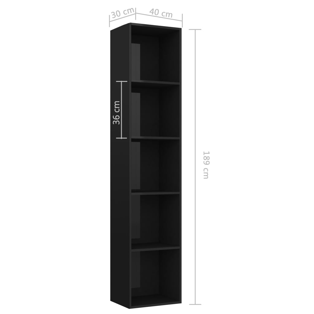 vidaXL Библиотека, черен гланц, 40x30x189 см, ПДЧ