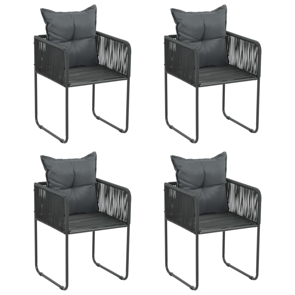 vidaXL Външни столове с възглавнички, 4 бр, полиратан, черни