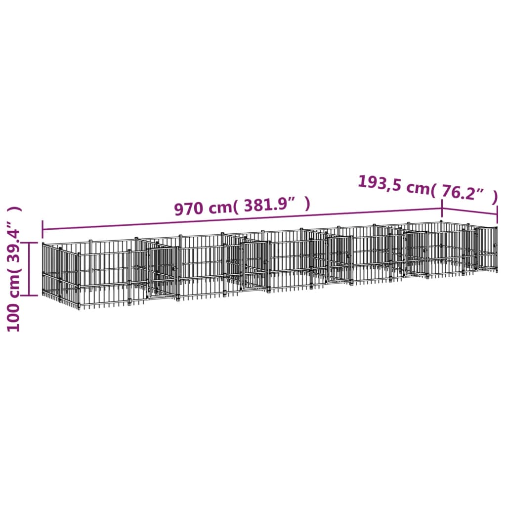 vidaXL Дворна клетка за кучета, стомана, 18,77 м²