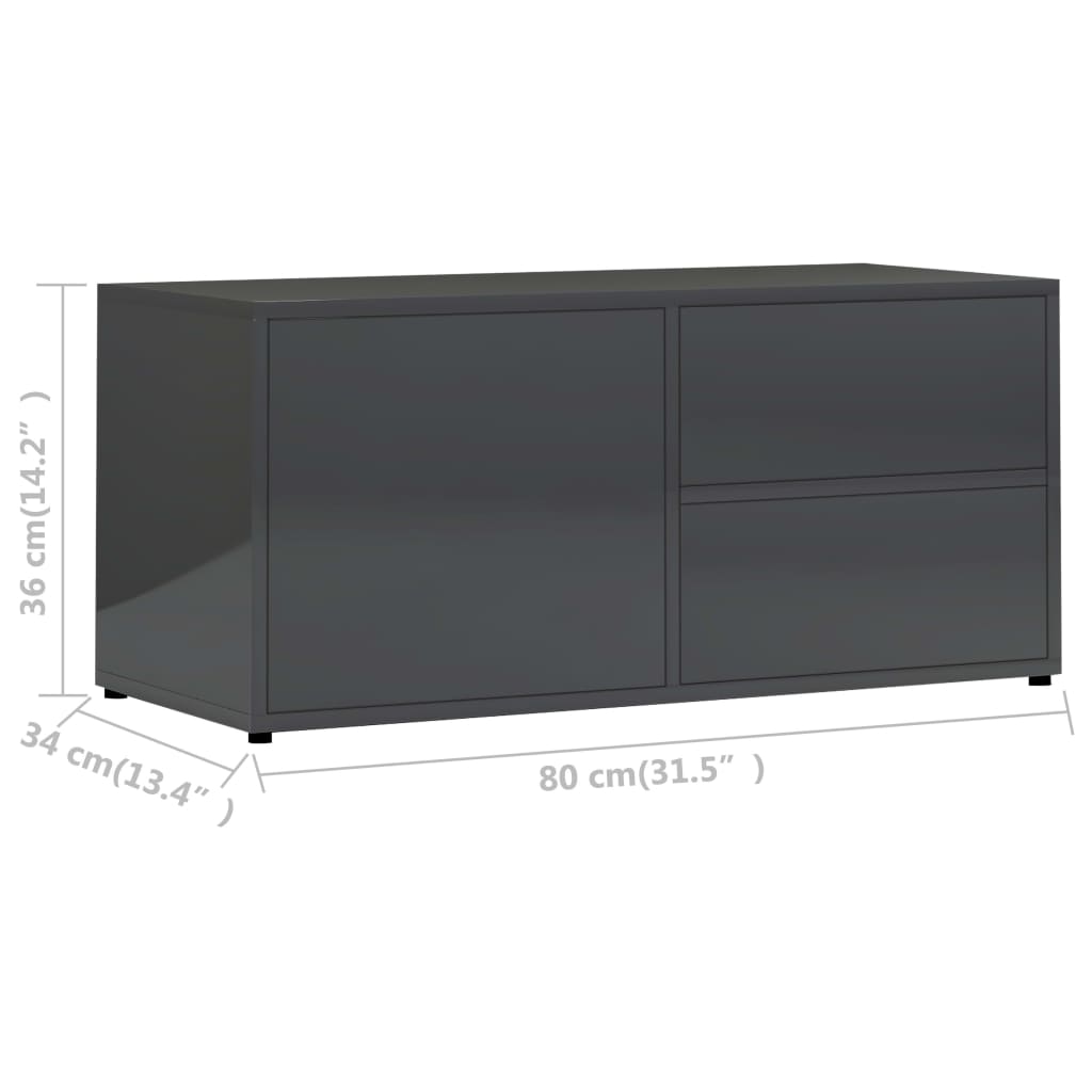 vidaXL ТВ шкаф, сив гланц, 80x34x36 см, ПДЧ