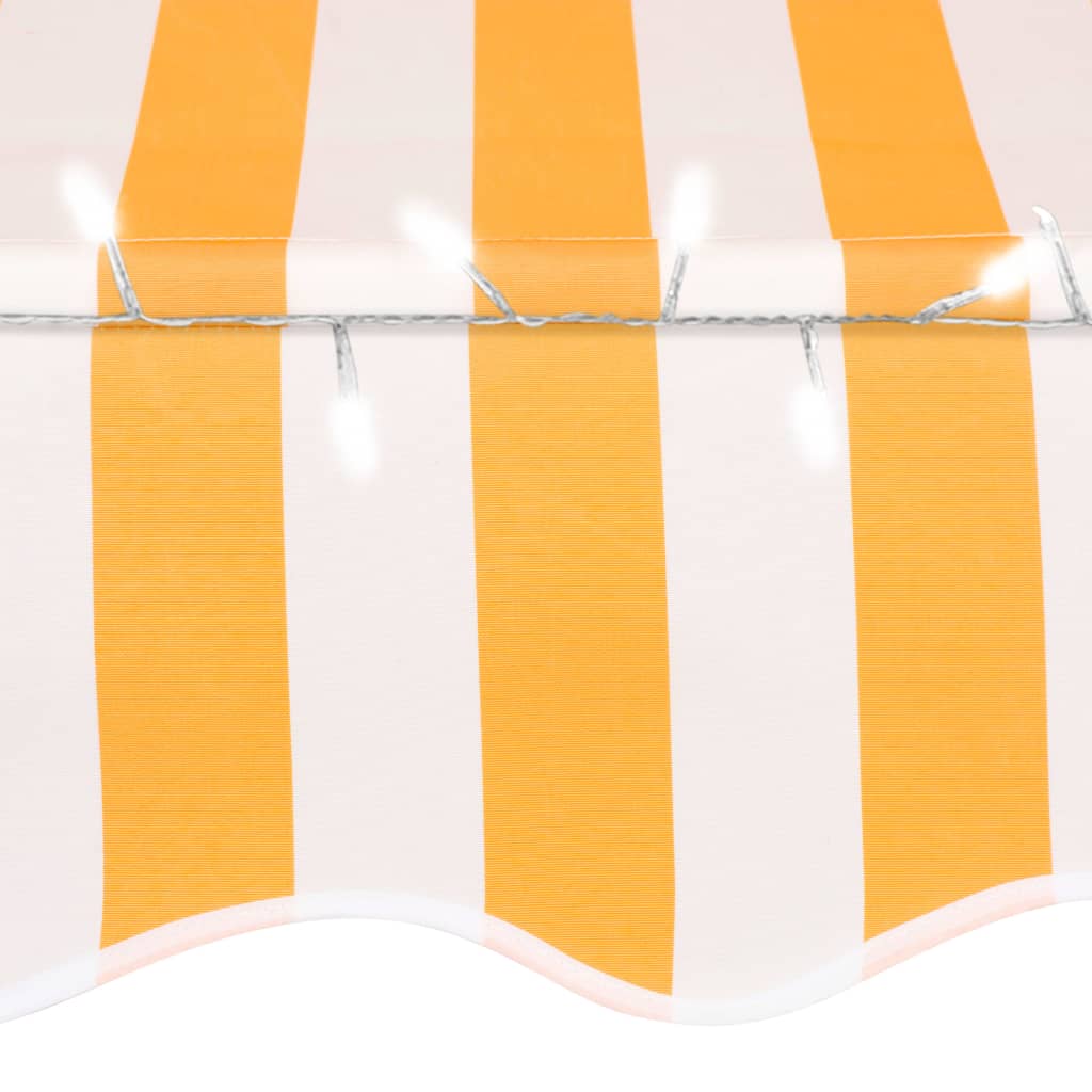 vidaXL Ръчно прибиращ се сенник с LED, 400 см, бяло и оранжево