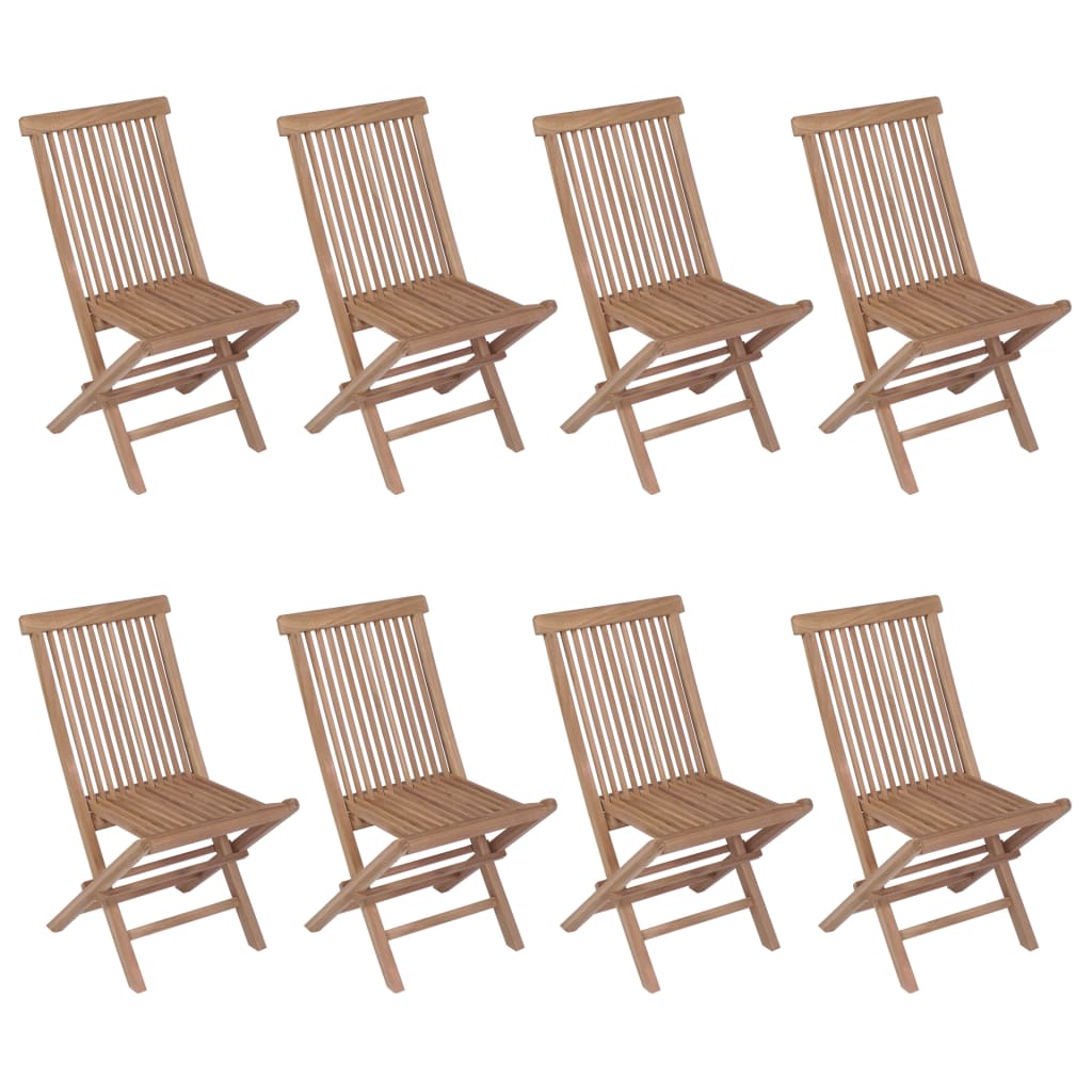 vidaXL Градински комплект, 9 части, сгъваеми столове, тик масив