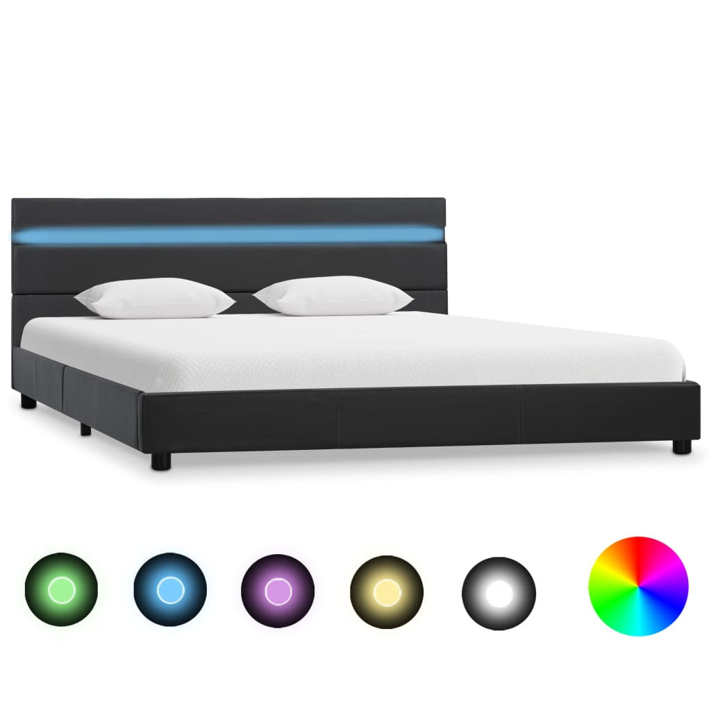 vidaXL Рамка за легло с LED, сива, изкуствена кожа, 160x200 cм