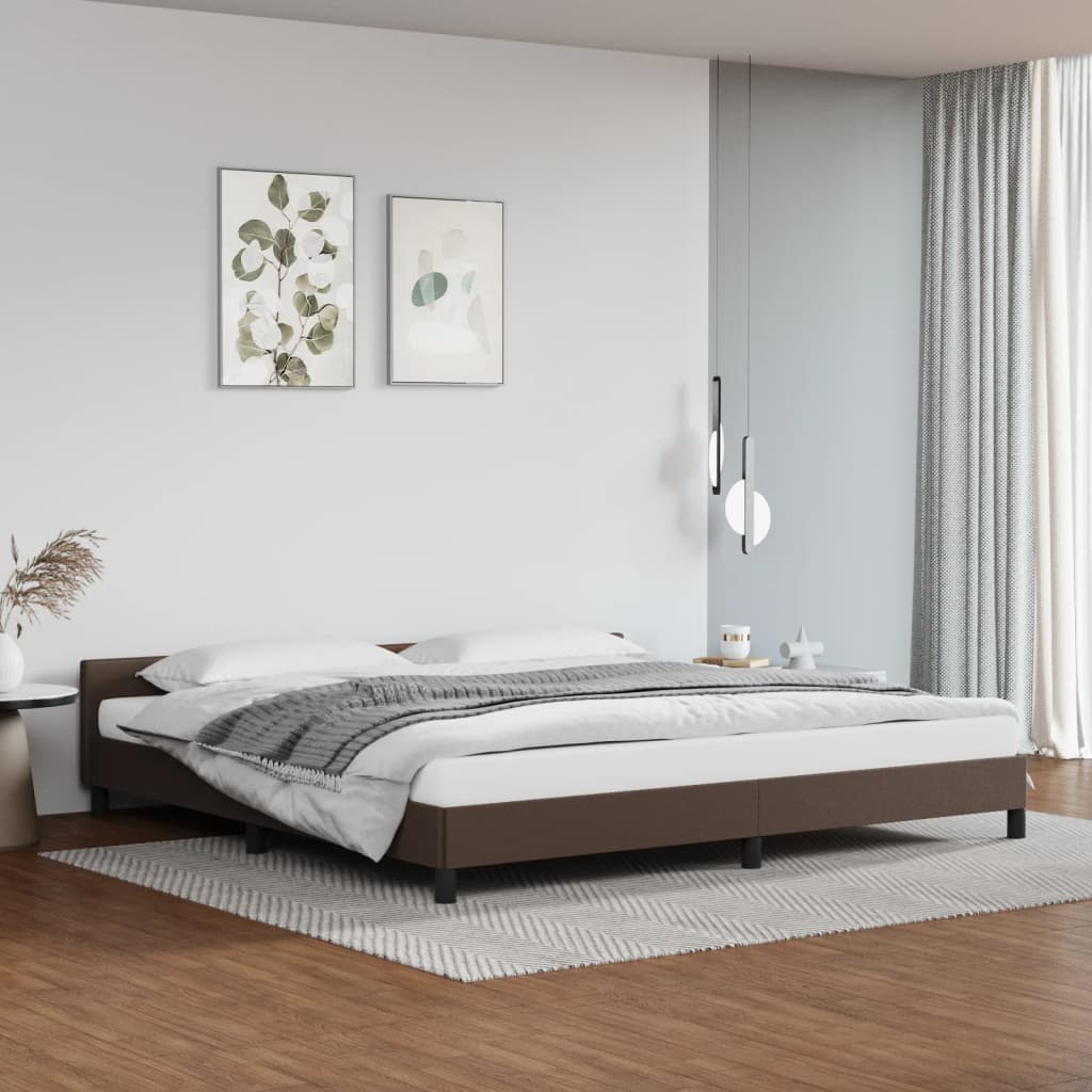 vidaXL Рамка за легло с табла, кафява, 200x200 см, изкуствена кожа