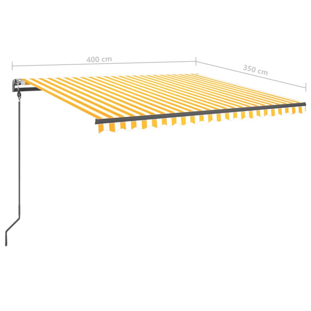 vidaXL Автоматично прибиращ се сенник с прътове, 4x3,5 м, жълто и бяло