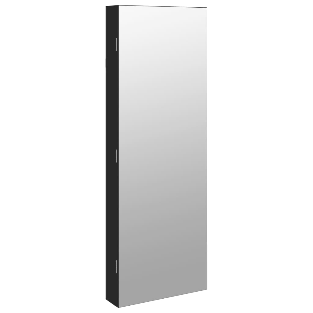 vidaXL Огледален шкаф за бижута с LED осветление, стенен монтаж, черен