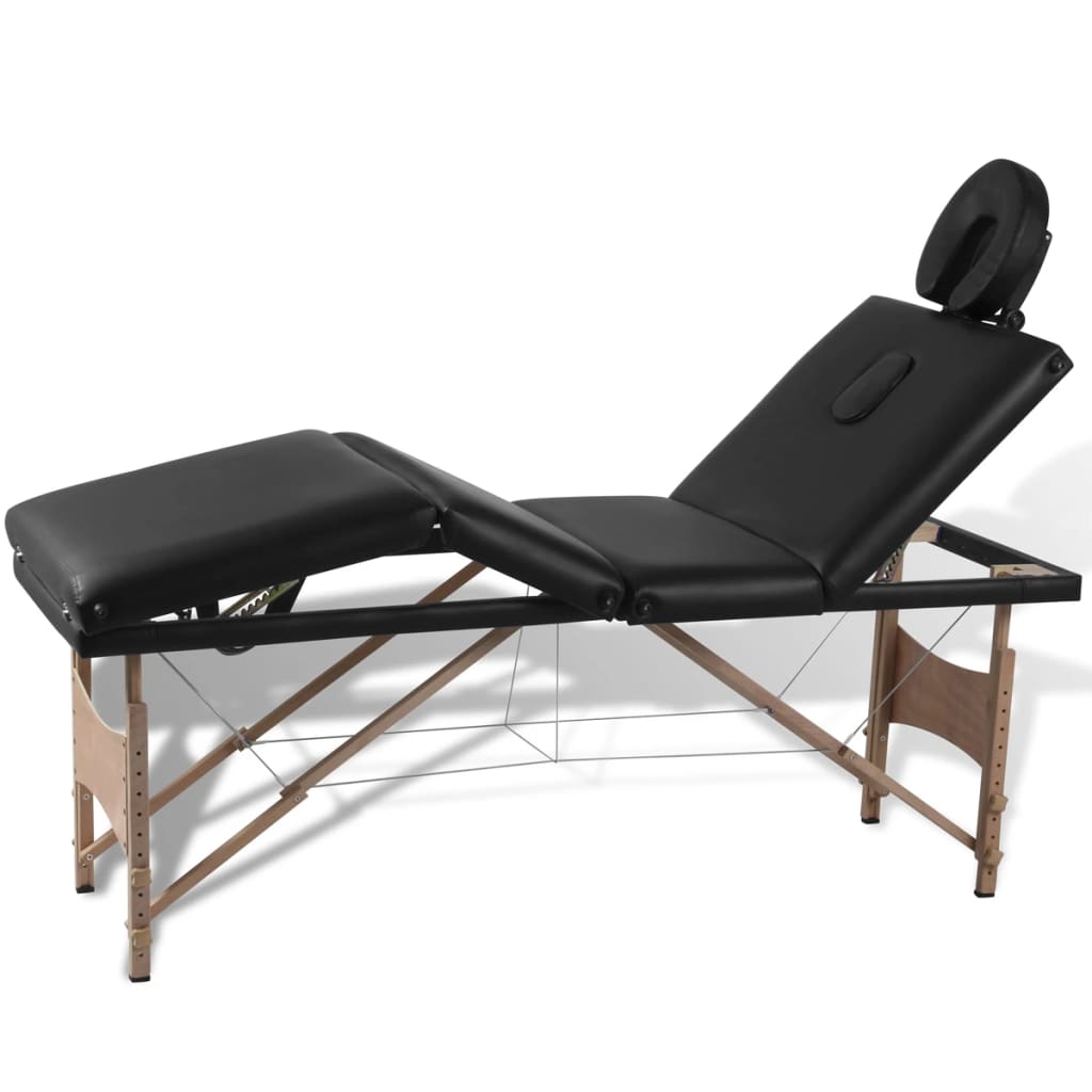 vidaXL Черна сгъваема масажна кушетка 4 зони с дървена рамка