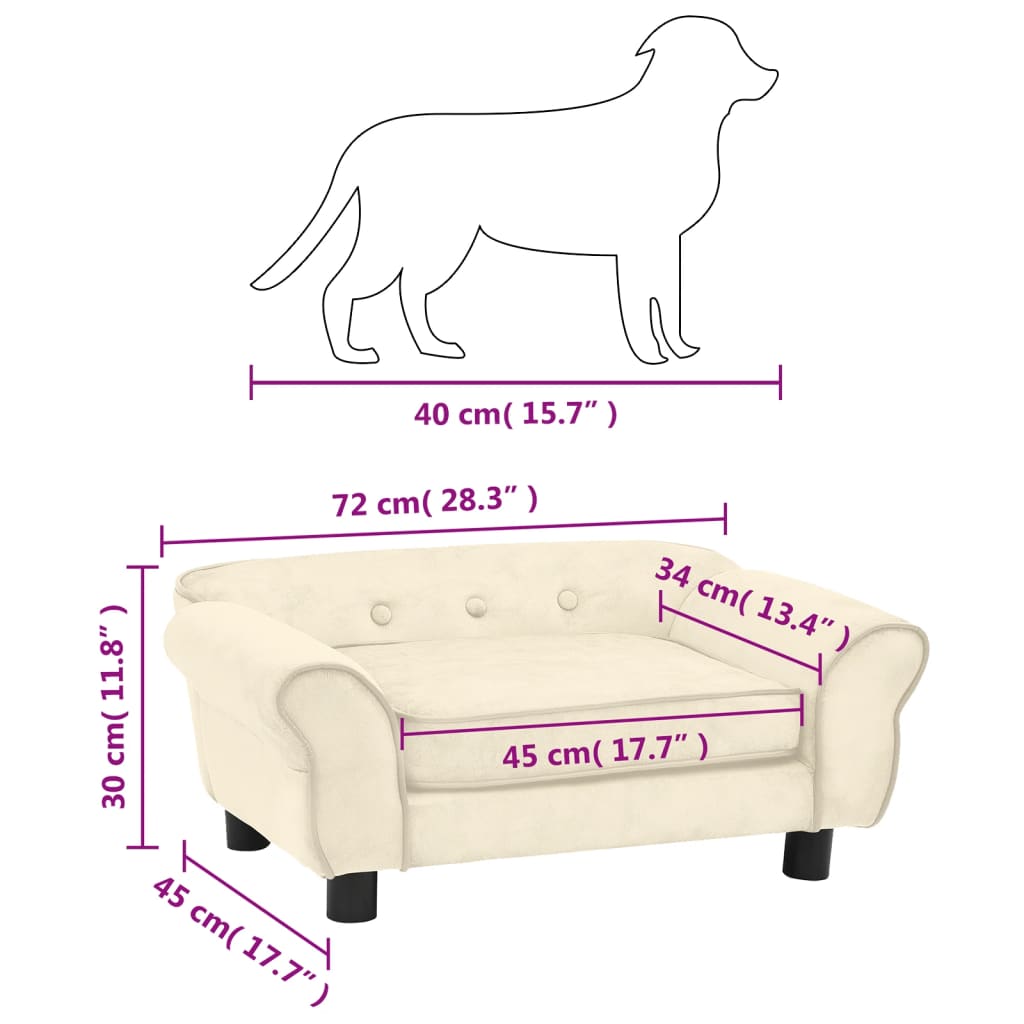 vidaXL Кучешки диван, кремав, 72x45x30 см, плюш