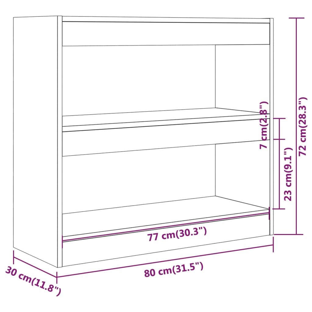 vidaXL Библиотека/разделител за стая, бял гланц, 80x30x72 см
