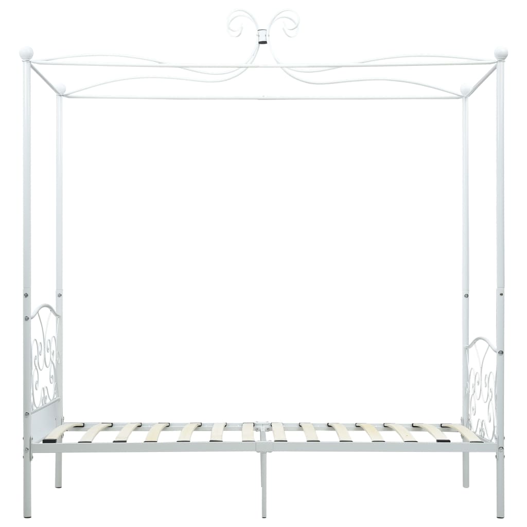 vidaXL Рамка за легло с балдахин, бяла, метал, 90x200 cм