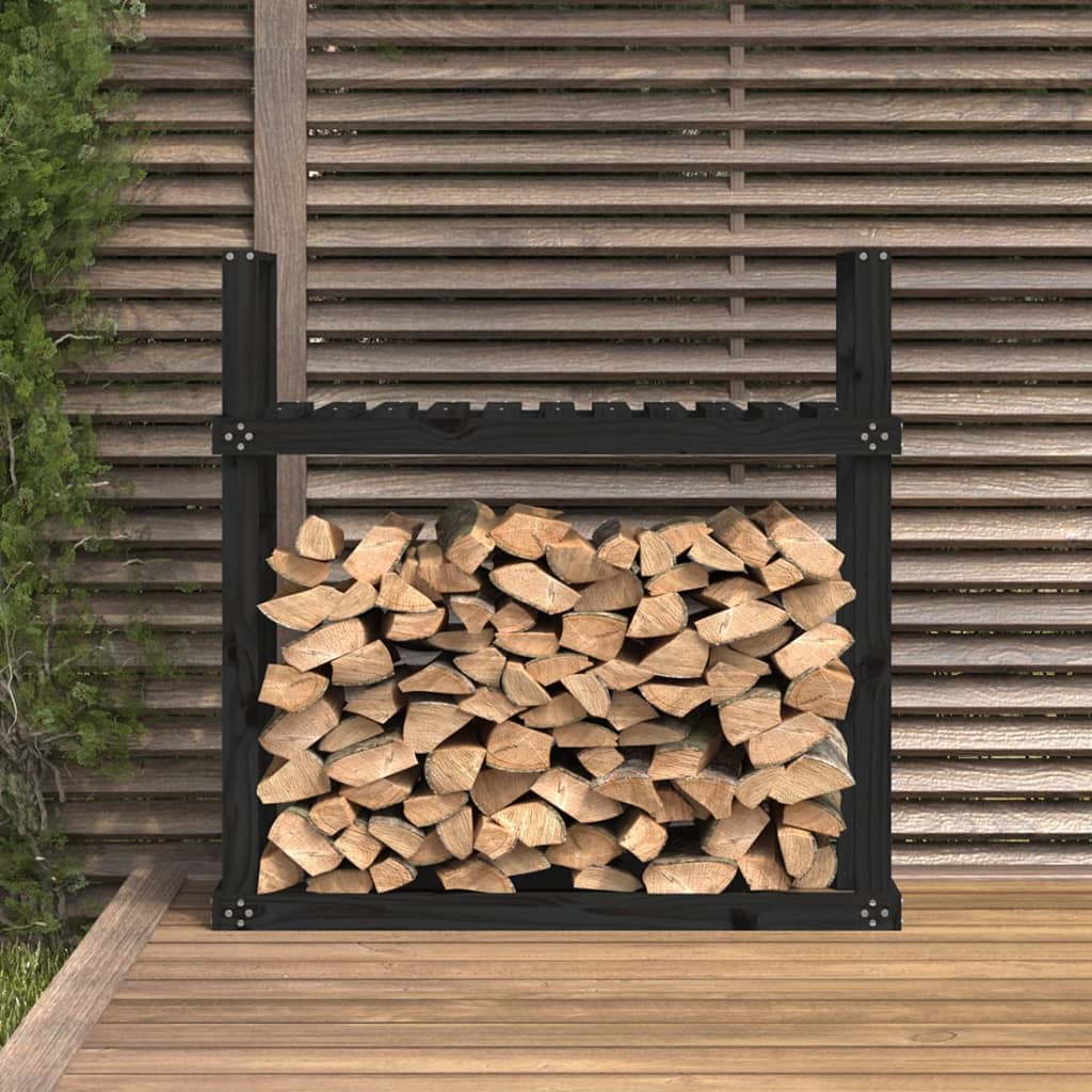 vidaXL Поставка за дърва за огрев, черна, 110x35x108,5 см, бор масив