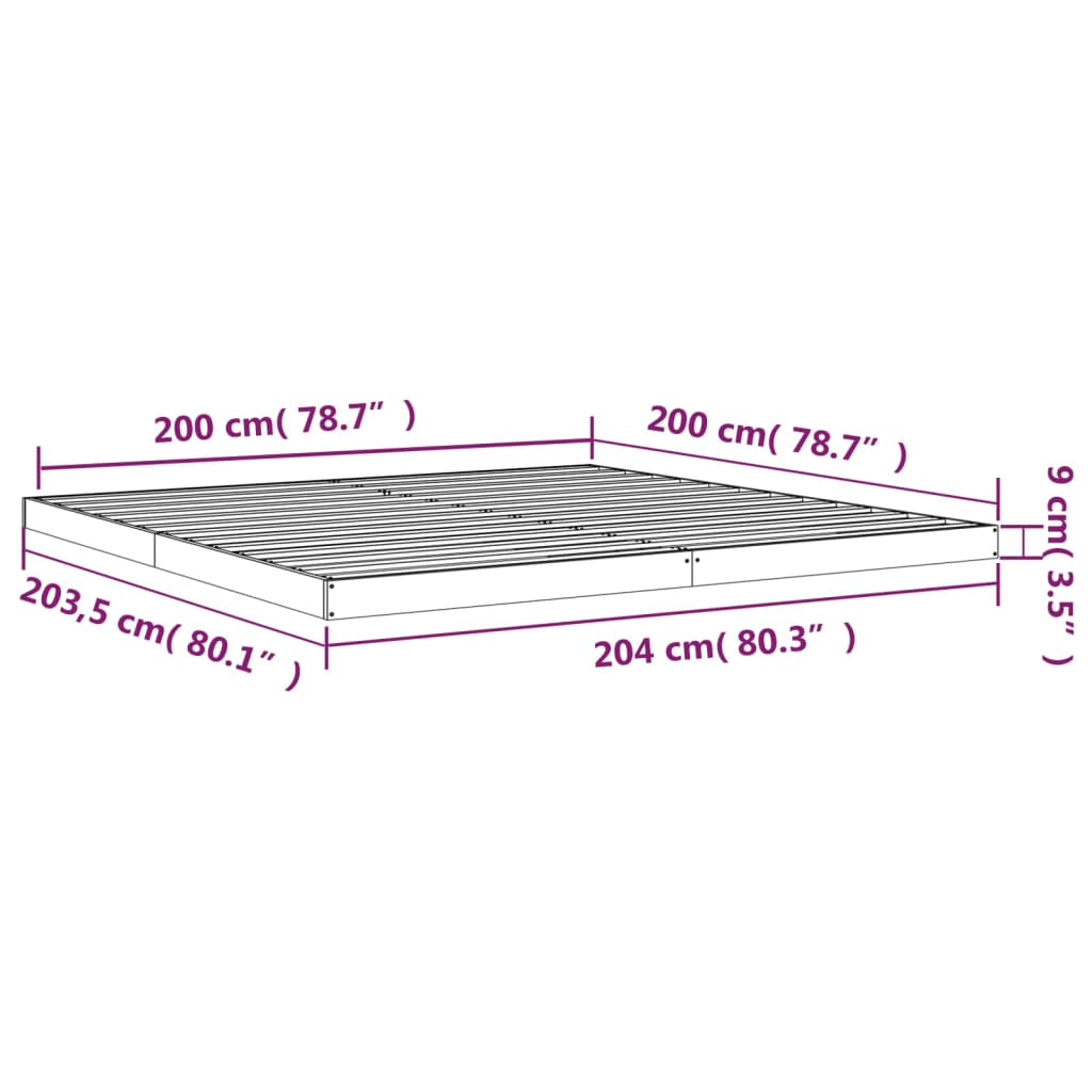vidaXL Рамка за легло, бяла, 200x200 см, бор масив