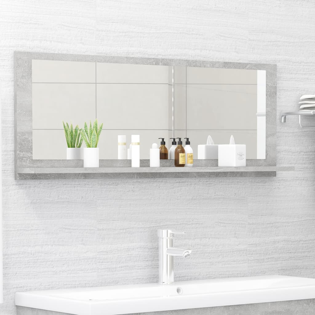 vidaXL Огледало за баня, бетонно сиво, 100x10,5x37 см, ПДЧ