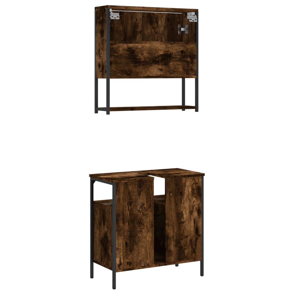 vidaXL Комплект мебели за баня от 2 части, опушен дъб, инженерно дърво