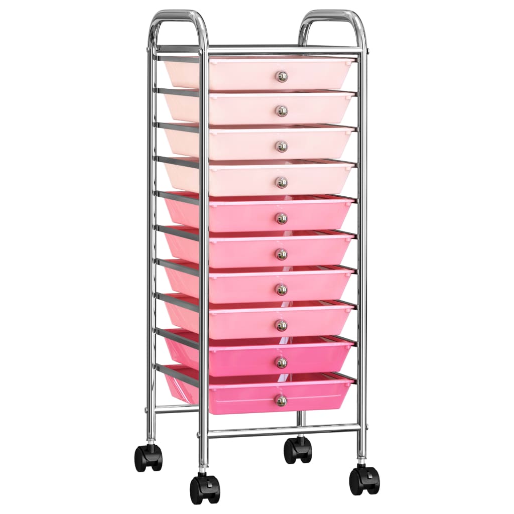 vidaXL Мобилна количка за съхранение с 10 чекмеджета розова пластмаса
