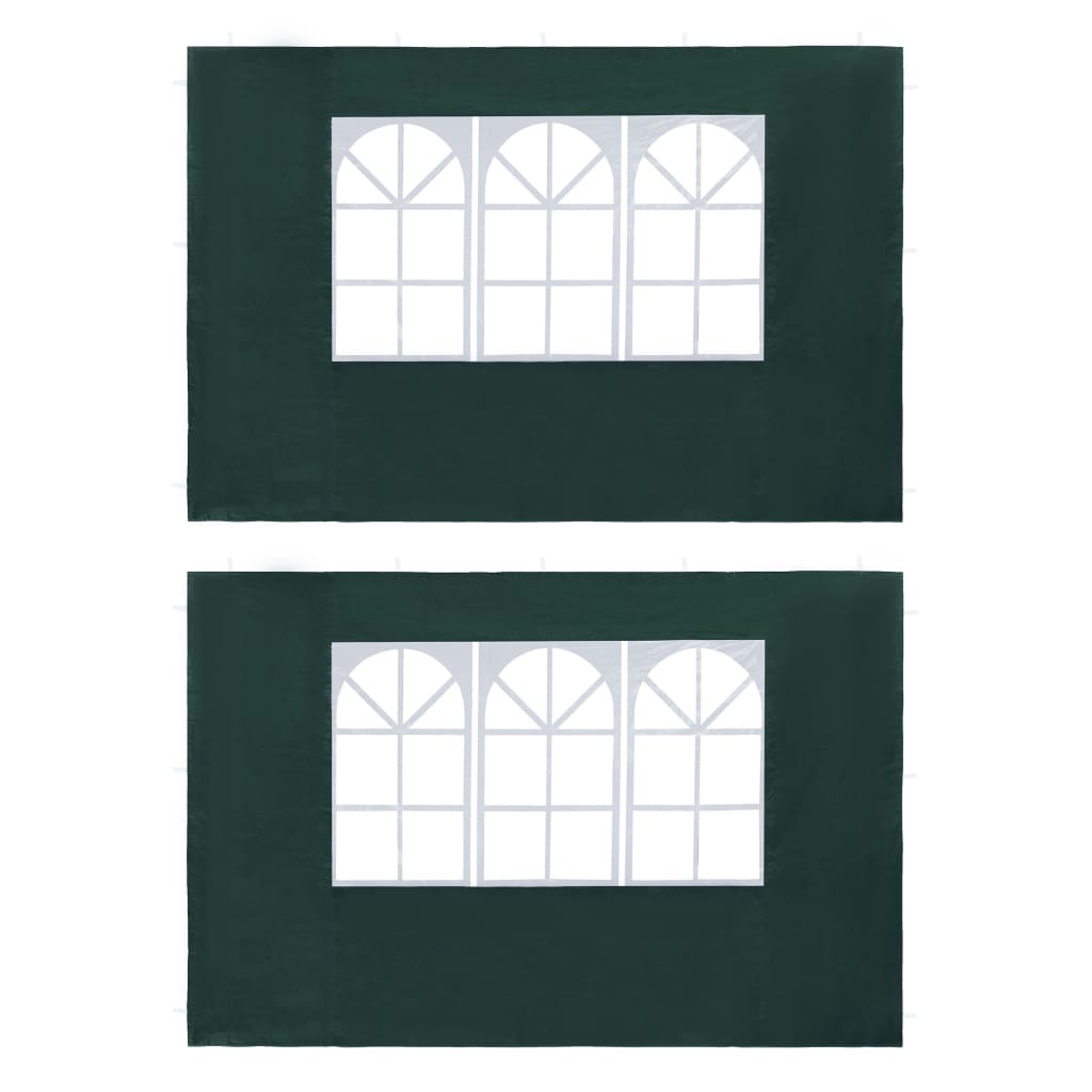 vidaXL Странични стени за парти шатра, 2 бр, с прозорци, PE, зелени