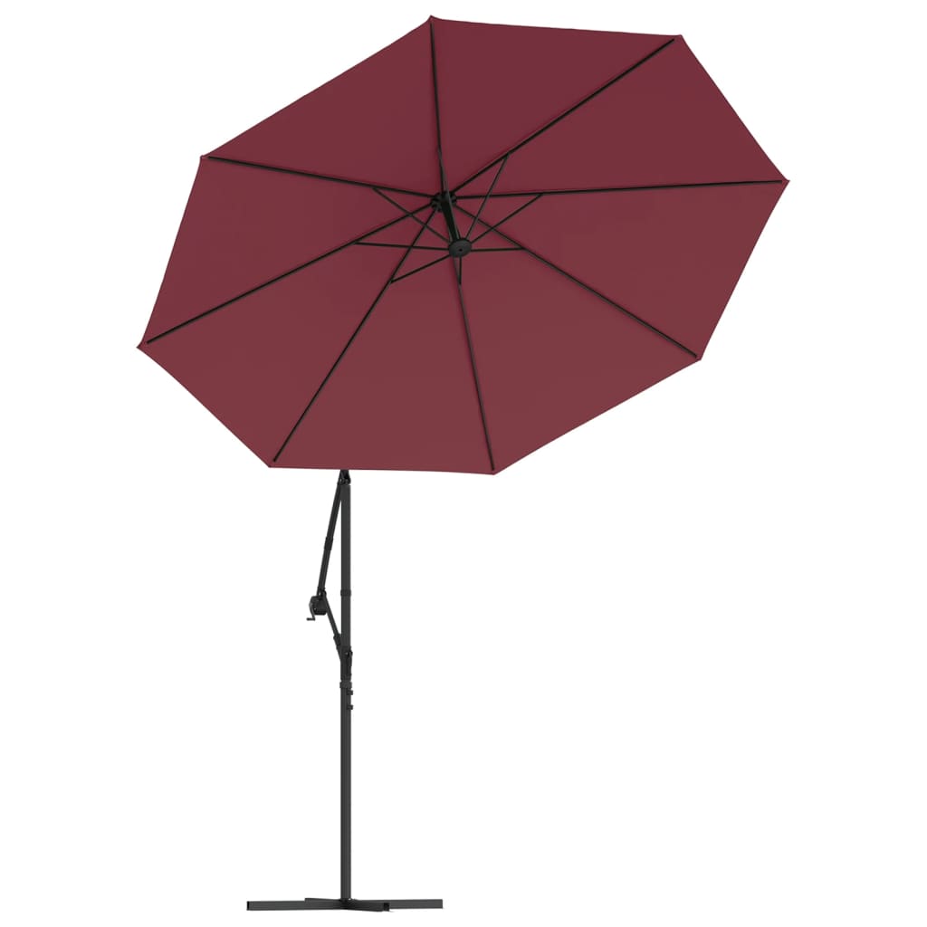 vidaXL Градински чадър с LED осветление стоманен прът виненочервен