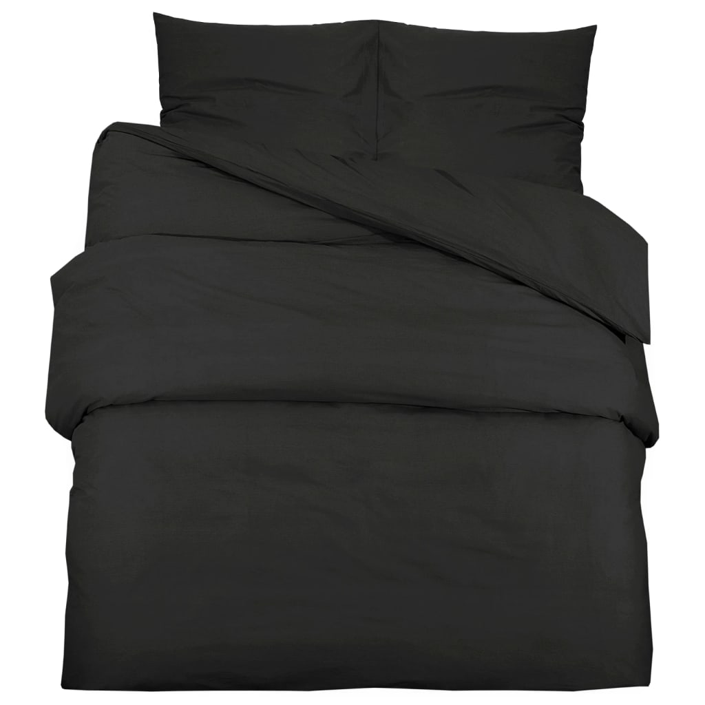 vidaXL Комплект спално бельо, черно, 220x240 см, олекотен микрофибър