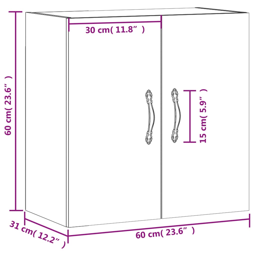 vidaXL Стенен шкаф, бял, 60x31x60 см, инженерно дърво