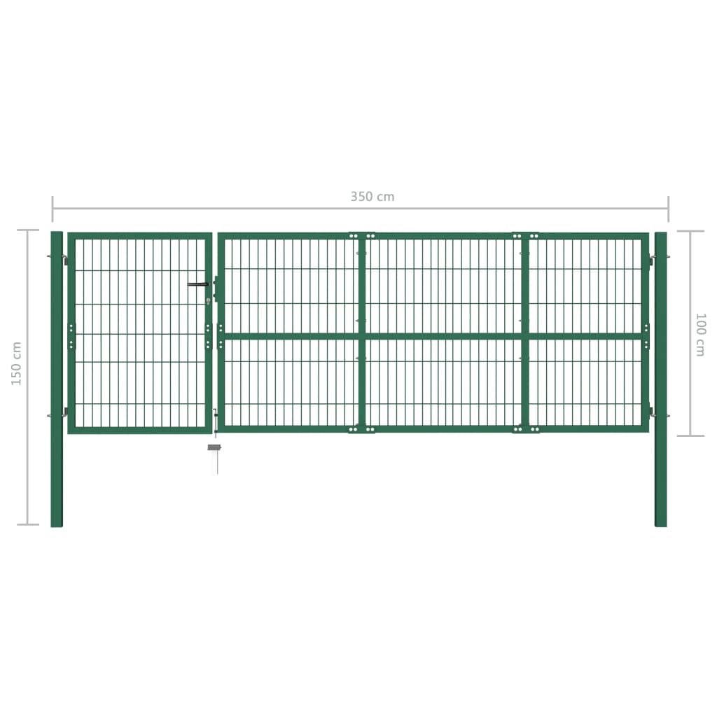 vidaXL Градинска оградна порта със стълбове 350x100 см стомана зелена