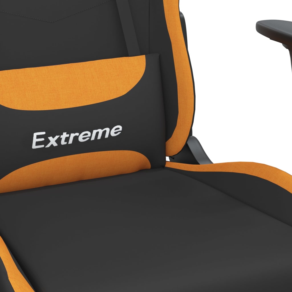 vidaXL Масажен гейминг стол с опора за крака, черно и оранжево, плат