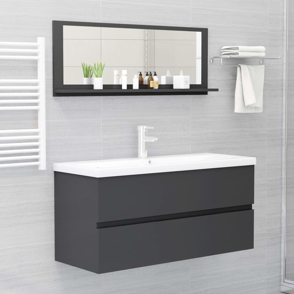 vidaXL Огледало за баня, сиво, 100x10,5x37 см, ПДЧ