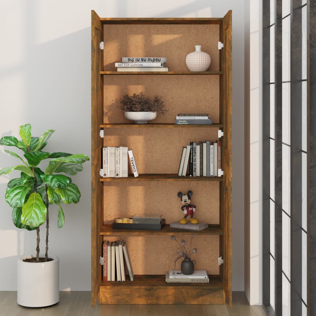 vidaXL Шкаф за книги, опушен дъб, 82,5x30,5x185,5 см, инженерно дърво