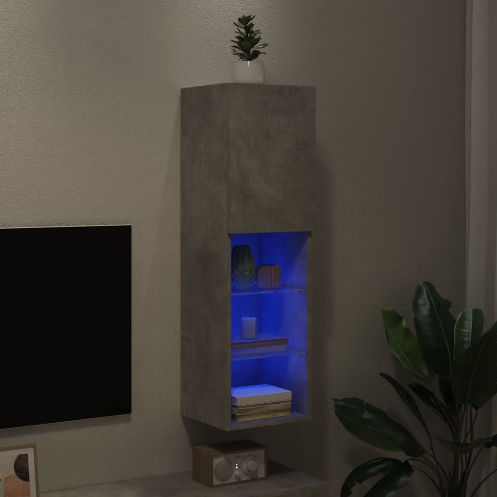 vidaXL ТВ шкаф с LED осветление, бетонно сив, 30,5x30x102 см