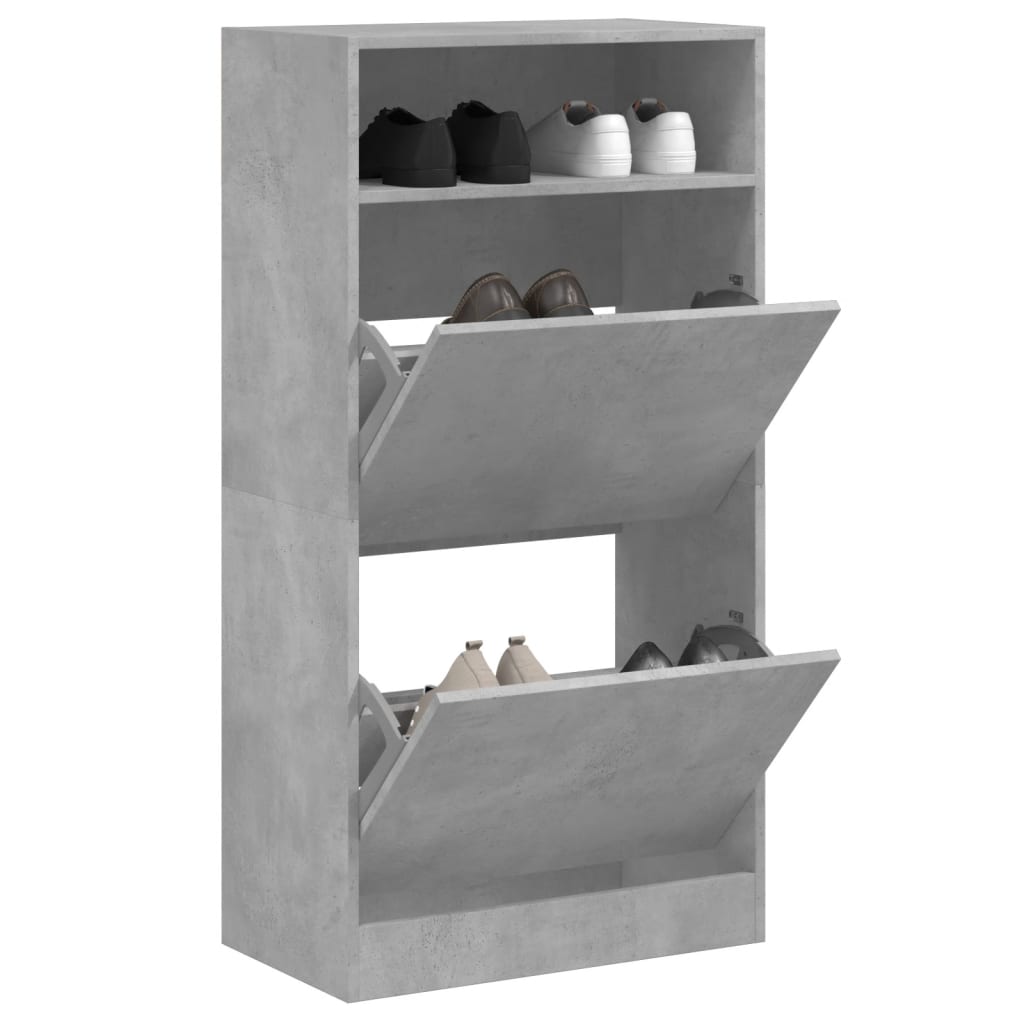 vidaXL Шкаф за обувки, бетонно сив, 60x34x116 см, инженерно дърво