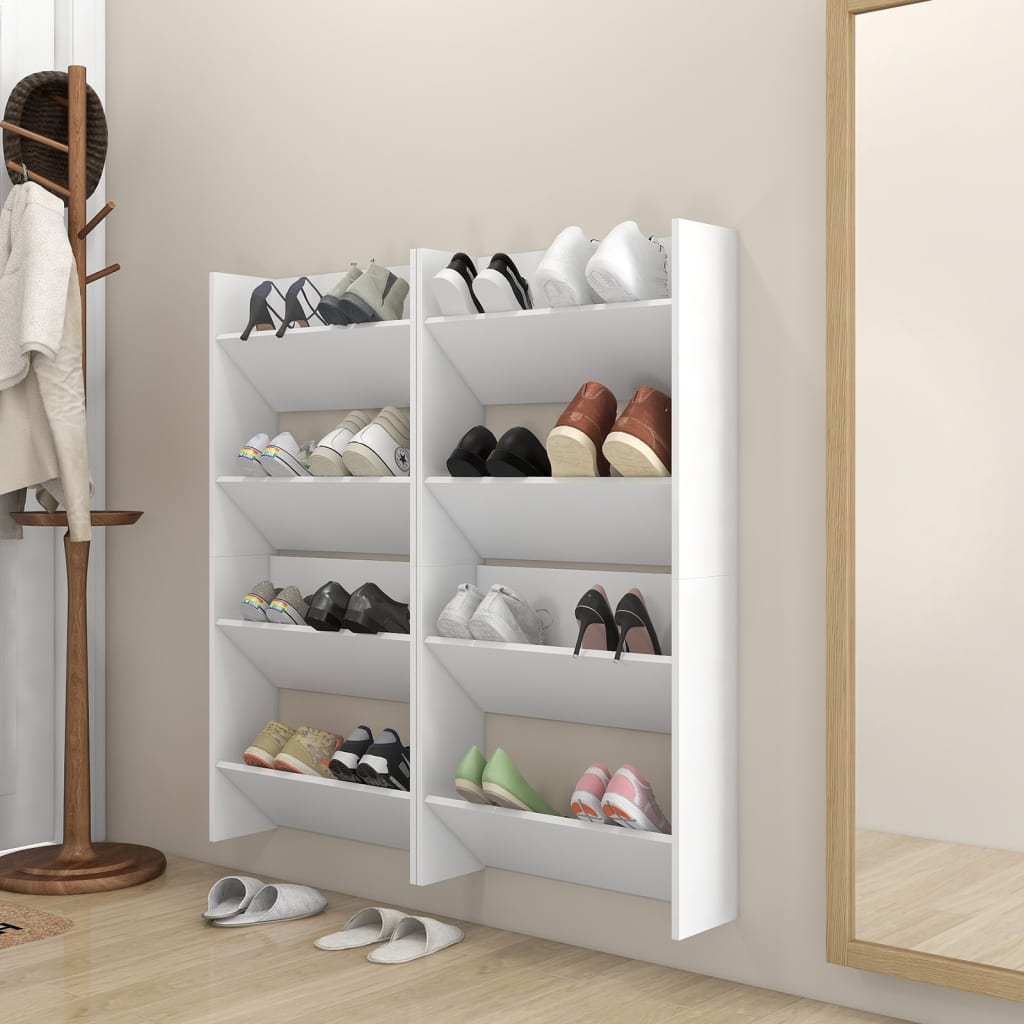 vidaXL Стенни шкафове за обувки, 4 бр, бели, 60x18x60 см, ПДЧ