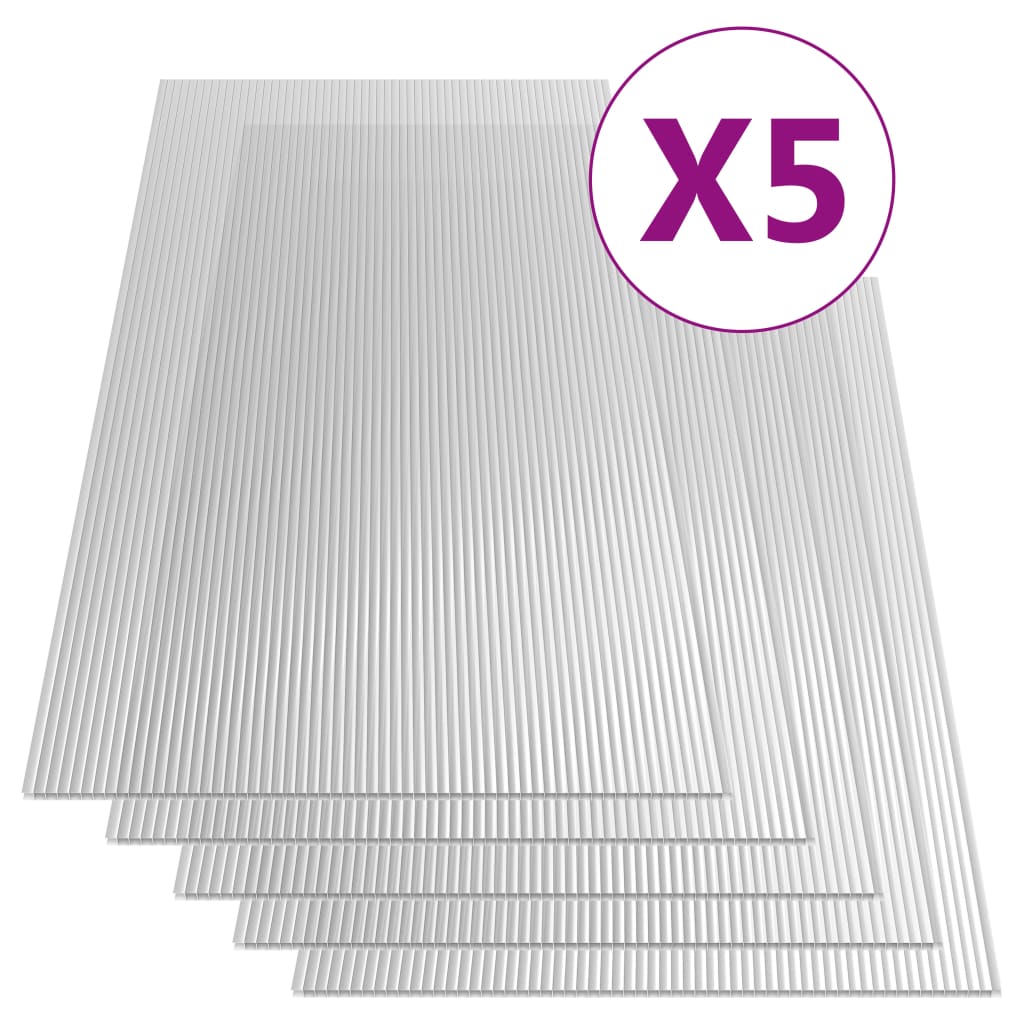 vidaXL Поликарбонатни листи, 5 бр, 6 мм, 150x65 см
