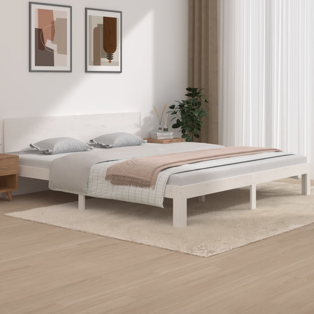 vidaXL Рамка за легло, бяла, дърво масив, 180x200 cм, Super King
