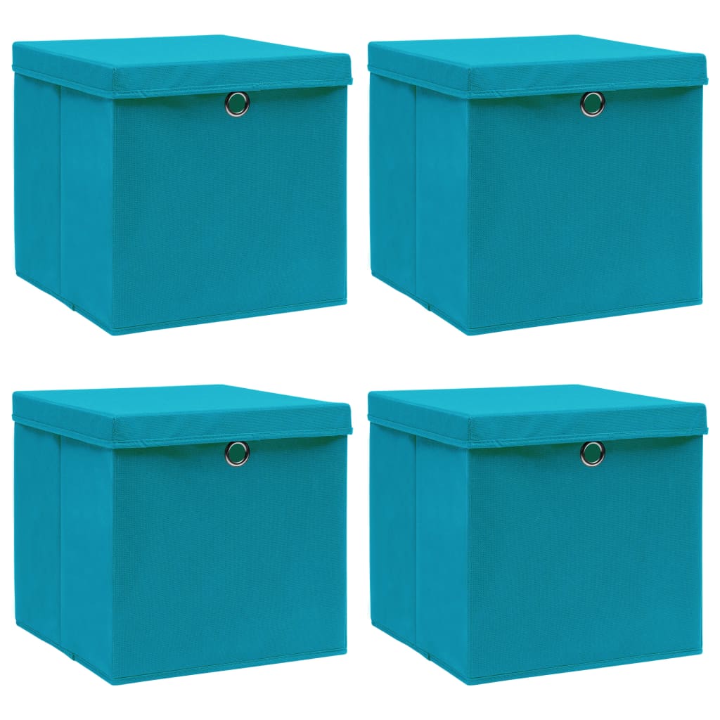 vidaXL Кутии за съхранение с капаци 4 бр бебешко сини 32x32x32 см плат
