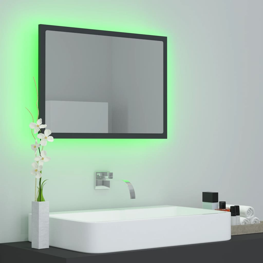 vidaXL LED огледало за баня, сиво, 60x8,5x37 см, акрил