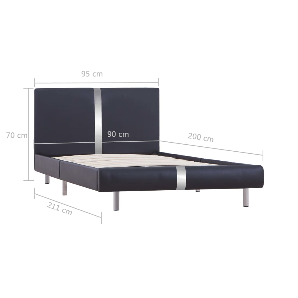 vidaXL Рамка за легло, черна, изкуствена кожа, 90x200 cм