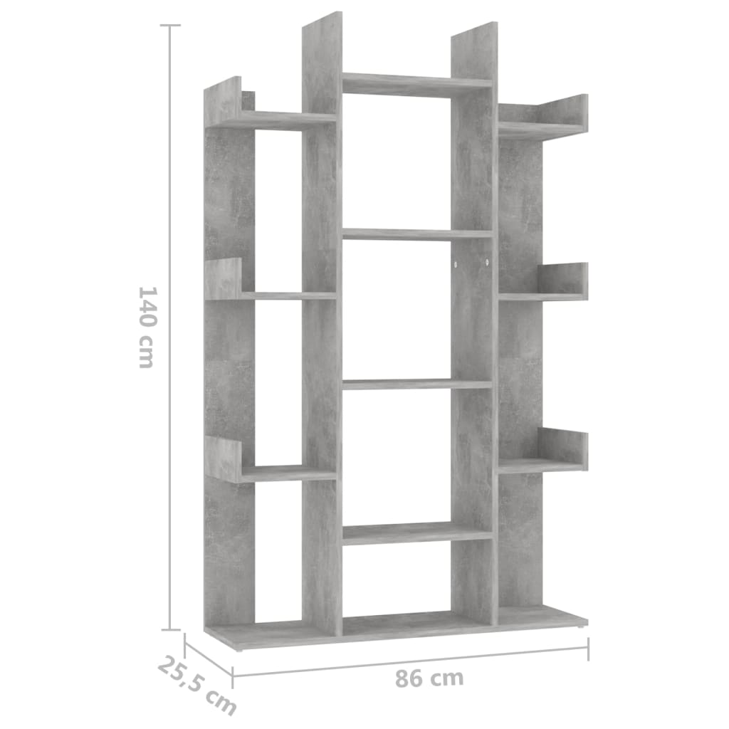 vidaXL Шкаф библиотека, бетонно сив, 86x25,5x140 см, ПДЧ