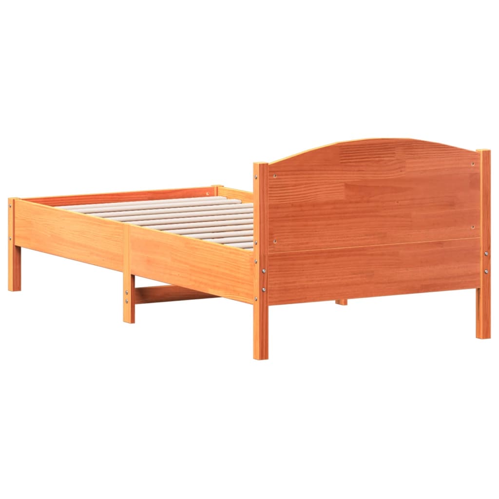 vidaXL Рамка за легло с табла, восъчнокафяв, 90x190 см, масивно дърво