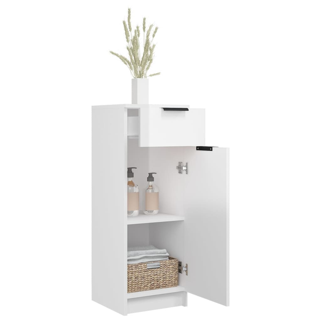 vidaXL Шкаф за баня, бял гланц, 32x34x90 см, инженерно дърво