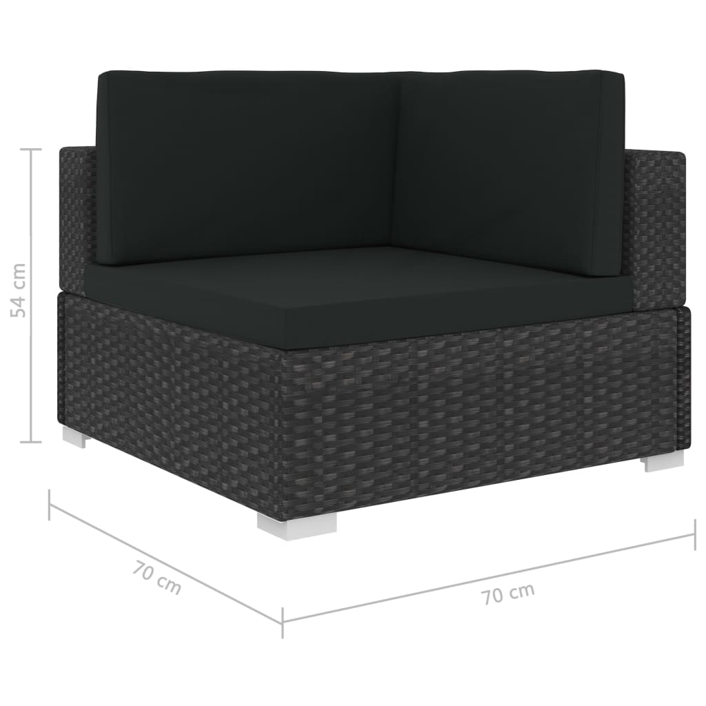vidaXL Модулни ъглови фотьойли с възглавници, 2 бр, полиратан, черни
