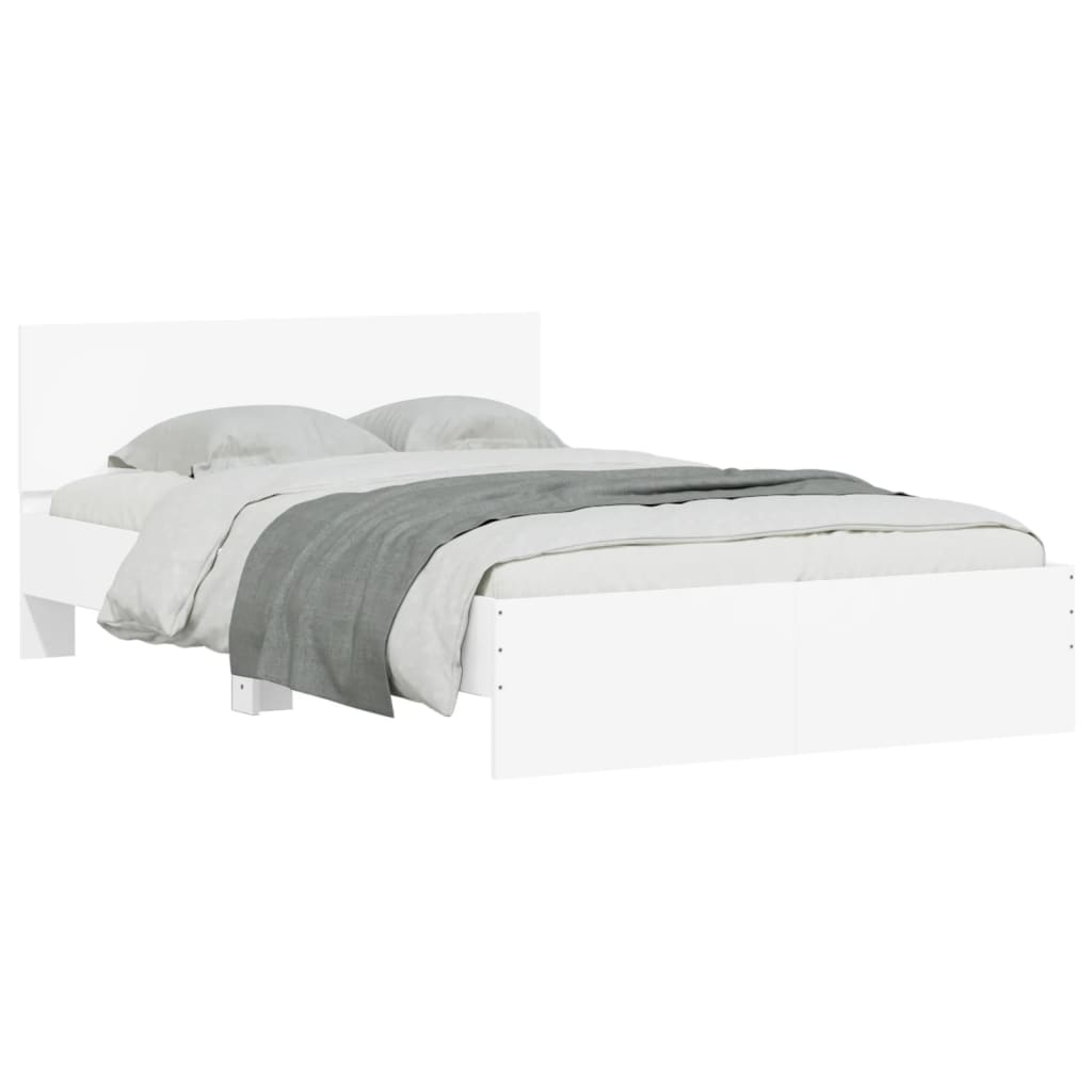 vidaXL Рамка за легло с горна табла и LED, бяла, 135x190 см
