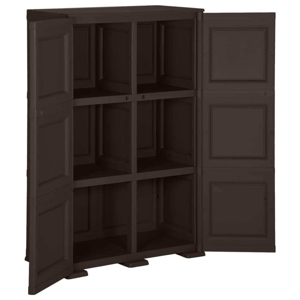 vidaXL Пластмасов шкаф, 79x43x125 см, дървен дизайн, кафяв